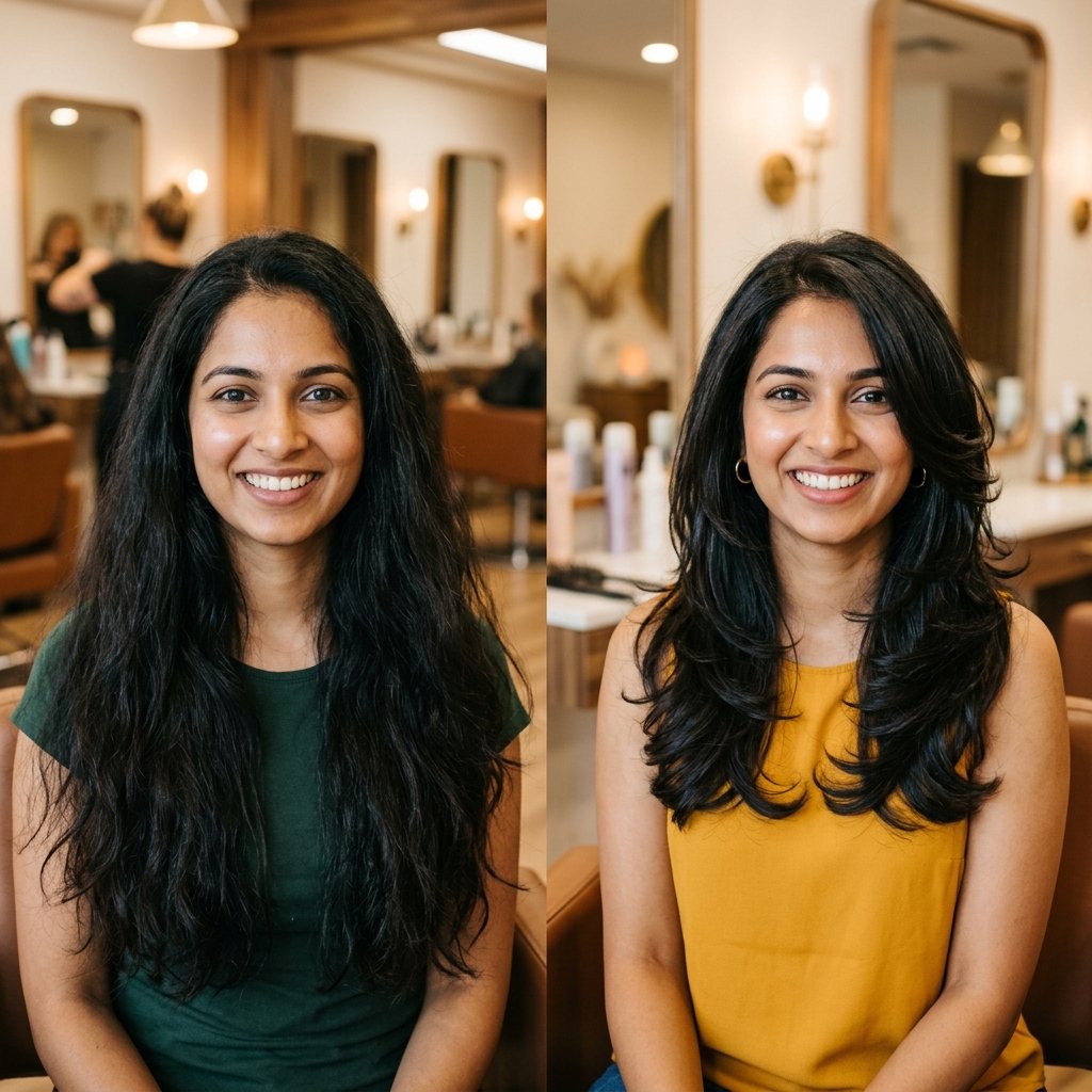 Hair styling transformation at Divine Salon